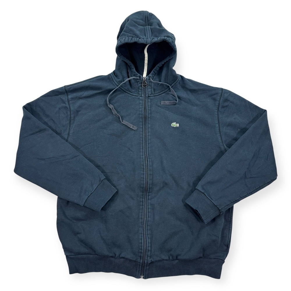 Lacoste‎ Hoodie Women's 6 Black Full Zip Fleece 100% Cotton Loose Fit Y2K